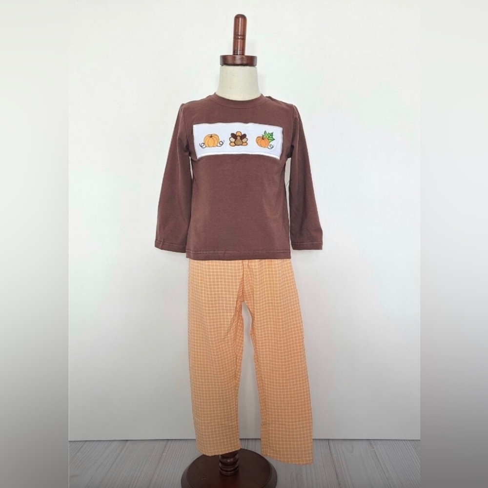 Boutique NWT Boys Embroidered Smocked Pants Set Farm Pumpkin Fall Assorted Sizes